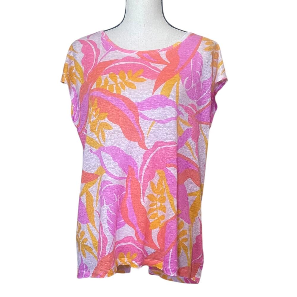 C&C California Top Womens XL 100% Linen Floral Tropical Colorful Resortwear - Picture 2 of 9